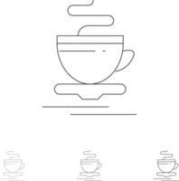 conjunto de iconos de línea negra audaz y delgada del hotel caliente de la taza de té vector