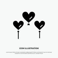Heart Balloon Love Solid Black Glyph Icon vector