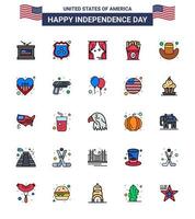 feliz día de la independencia paquete de iconos de 25 líneas planas rellenas para web y gorra de impresión usa entretenimiento comida frise elementos de diseño vectorial editables del día de usa vector