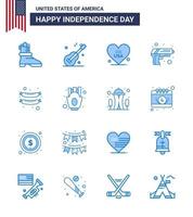 Happy Independence Day Pack of 16 Blues Signs and Symbols for sausage food love weapon security Editable USA Day Vector Design Elements