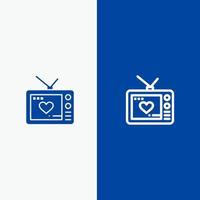 televisión amor san valentín película línea y glifo icono sólido bandera azul línea y glifo icono sólido bandera azul vector