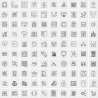 100 iconos universales de línea negra sobre fondo blanco vector