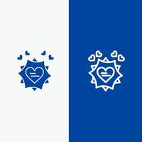 tarjeta de amor línea de corazón de san valentín y glifo icono sólido bandera azul línea y glifo icono sólido bandera azul vector