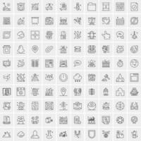 100 Universal Black Line Icons on White Background vector