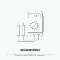 Voltmeter Ampere Watt Digital Tester Line Icon Vector