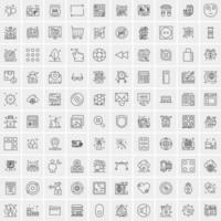 100 Universal Black Line Icons on White Background vector