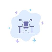 Table Business Chair Computer Desk Office Workplace Blue Icon on Abstract Cloud Background vector