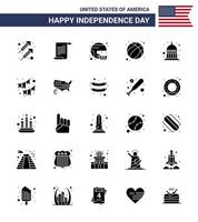 Pack of 25 creative USA Independence Day related Solid Glyph of usa ball american american state Editable USA Day Vector Design Elements