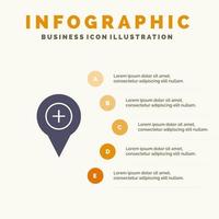 Location Map Navigation Pin Plus Solid Icon Infographics 5 Steps Presentation Background vector