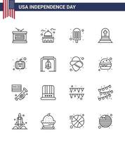 usa feliz día de la independencia pictograma conjunto de 16 líneas simples de calabaza rasgar lápida blanca muerte editable usa día elementos de diseño vectorial vector