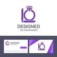 tarjeta de visita creativa y plantilla de logotipo anillo caja de regalo de diamantes ilustración vectorial vector