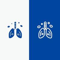 Pollution Cancer Heart Lung Organ Line and Glyph Solid icon Blue banner Line and Glyph Solid icon Blue banner