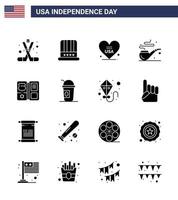 Set of 16 USA Day Icons American Symbols Independence Day Signs for shield st usa smoke usa Editable USA Day Vector Design Elements