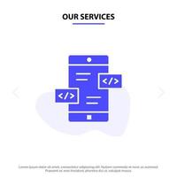 Our Services App Development Arrows Div Mobile Solid Glyph Icon Web card Template vector