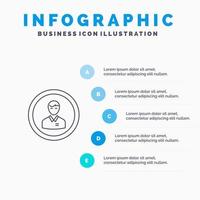 Avatar Business Human Man Person Profile User Line icon with 5 steps presentation infographics Background vector