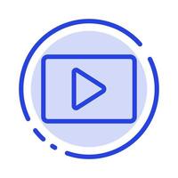 youtube paly reproductor de video azul línea punteada icono de línea vector