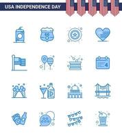 paquete de iconos de vector de stock de día americano 16 signos y símbolos de línea para acción de gracias bandera de policía americana amor elementos de diseño de vector de día de estados unidos editables