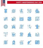 Happy Independence Day 4th July Set of 25 Blues American Pictograph of money dollar cactus day paper Editable USA Day Vector Design Elements