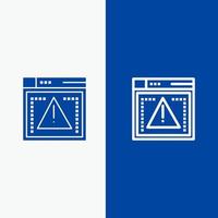 línea de error de codificación informática y glifo icono sólido banner azul vector