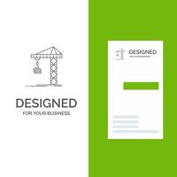 Crane Building Construction Constructing Tower Grey Logo Design and Business Card Template vector