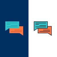 Chat Bubble Bubbles Communication Conversation Social Speech  Icons Flat and Line Filled Icon Set Vector Blue Background