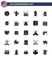 Happy Independence Day USA Pack of 25 Creative Solid Glyph of indiana limonade arch american usa Editable USA Day Vector Design Elements