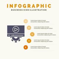 Video Play Setting Design Solid Icon Infographics 5 Steps Presentation Background vector