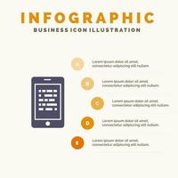 datos de lectura móvil aprendizaje electrónico seguro icono sólido infografía 5 pasos presentación antecedentes vector