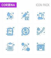 icono de consejos de precaución de coronavirus para la presentación de pautas de atención médica 9 paquete de iconos azules, como registro médico, gráfico de hospital, medicina, laboratorio de salud, coronavirus viral 2019nov, vector de enfermedad