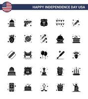 USA Independence Day Solid Glyph Set of 25 USA Pictograms of festival fire work american paper festival Editable USA Day Vector Design Elements