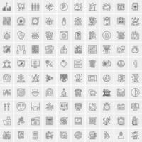 100 Universal Black Line Icons on White Background vector