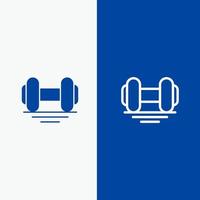línea de elevación del gimnasio con mancuernas y glifo icono sólido línea de banner azul y glifo icono sólido banner azul vector