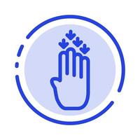 Finger Four Gesture Down Blue Dotted Line Line Icon vector