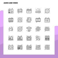 conjunto de iconos de línea de audio y video conjunto de 25 iconos diseño de estilo minimalista vectorial conjunto de iconos negros paquete de pictogramas lineales vector