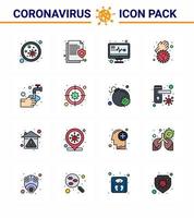 16 líneas llenas de color plano paquete de iconos de epidemia de coronavirus chupar como manos covid médicas manos sucias informes coronavirus viral 2019nov enfermedad vector elementos de diseño