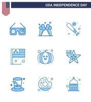 Group of 9 Blues Set for Independence day of United States of America such as food flag ball country usa Editable USA Day Vector Design Elements