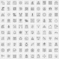 100 Universal Black Line Icons on White Background vector