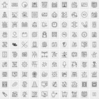 100 Universal Black Line Icons on White Background vector