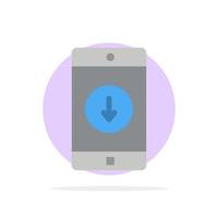 aplicación móvil aplicación móvil flecha abajo círculo abstracto fondo color plano icono vector