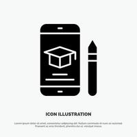 Cap Education Graduation Mobile Pencil solid Glyph Icon vector