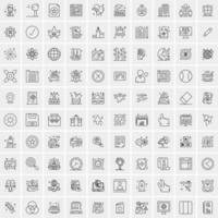 100 Universal Black Line Icons on White Background vector