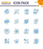 16 Blue Set of corona virus epidemic icons such as moisturizer hand wash ribbon wash handcare viral coronavirus 2019nov disease Vector Design Elements