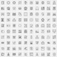 100 Universal Black Line Icons on White Background vector