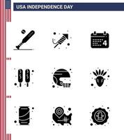 4th July USA Happy Independence Day Icon Symbols Group of 9 Modern Solid Glyphs of football food day hot dog american Editable USA Day Vector Design Elements