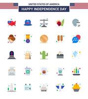 4th July USA Happy Independence Day Icon Symbols Group of 25 Modern Flats of usa football justice american frise Editable USA Day Vector Design Elements