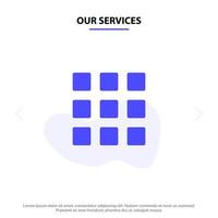 Our Services Web Grid Shape Squares Solid Glyph Icon Web card Template vector