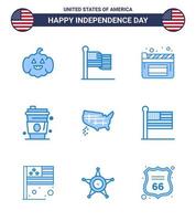 Happy Independence Day 9 Blues Icon Pack for Web and Print usa states movies map juice Editable USA Day Vector Design Elements