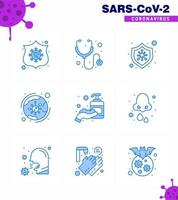 9 Blue Set of corona virus epidemic icons such as hand infection protection covid virus viral coronavirus 2019nov disease Vector Design Elements