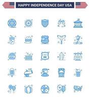 Happy Independence Day Pack of 25 Blues Signs and Symbols for usa flag shield bank wine Editable USA Day Vector Design Elements