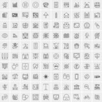 100 Universal Black Line Icons on White Background vector